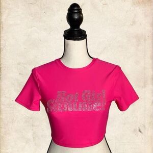 Hot Pink Crop Top with Rhinestone Design